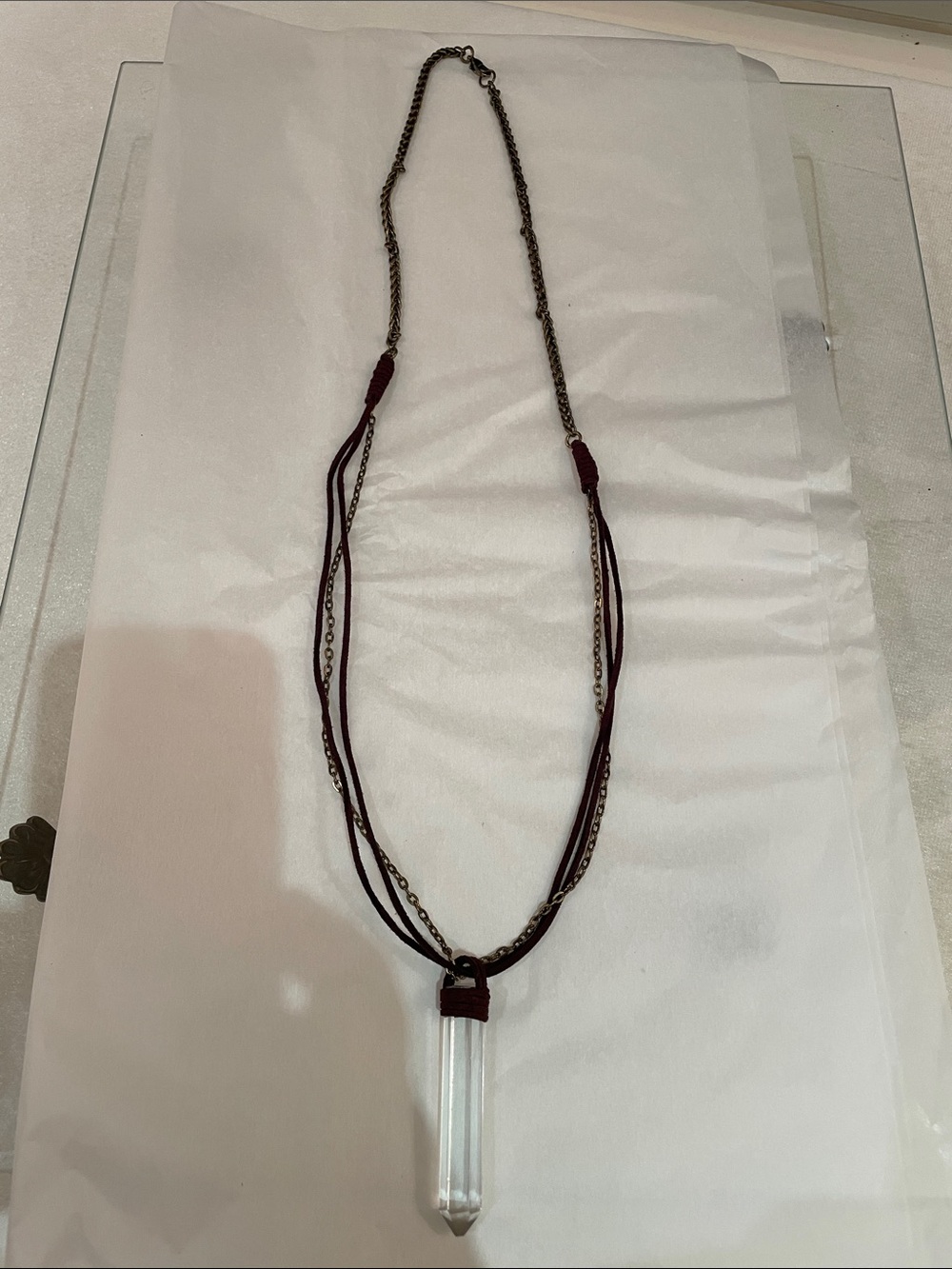Women Jewelry Brown Cord crystal Pendant Necklace